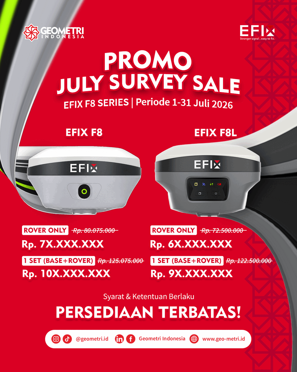 Promo Juli Survey Sale EFIX F8 Series 2026: Harga Spesial GPS Geodetik EFIX F8 & F8L, Stok Terbatas!